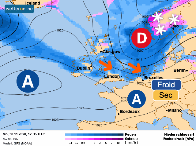 Carte de prévisions d'europe du Lundi 30 novembre 2020