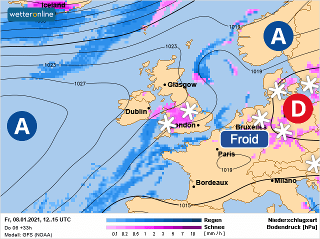 Carte de prévisions d'europe du Vendredi 8 janvier 2021