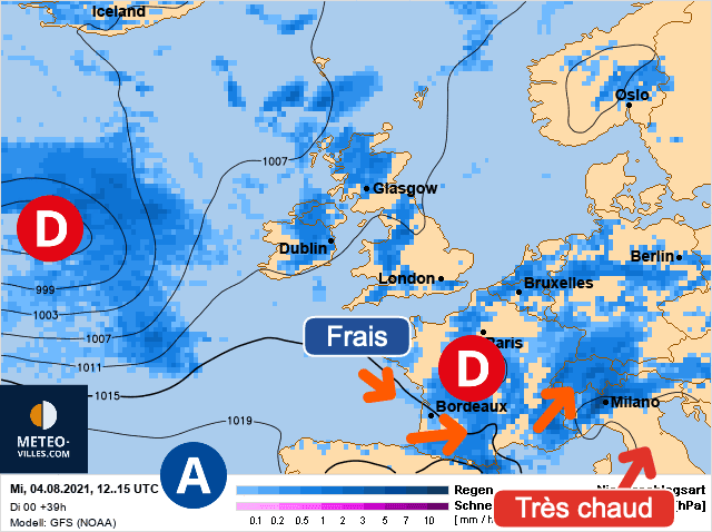 Carte de prévisions d'europe du Mercredi 4 août 2021