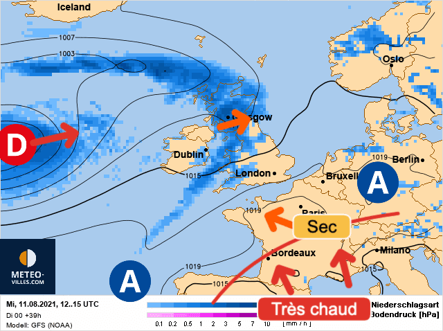 Carte de prévisions d'europe du Mercredi 11 août 2021