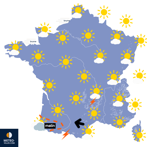 Carte de prévisions du temps du Samedi 14 août 2021