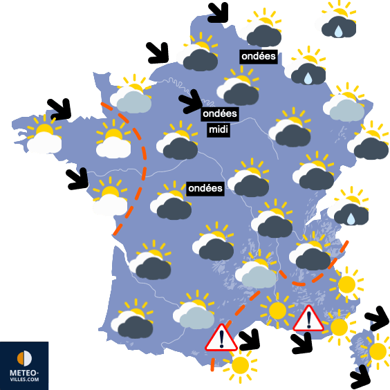 Carte de prévisions du temps du Lundi 16 août 2021