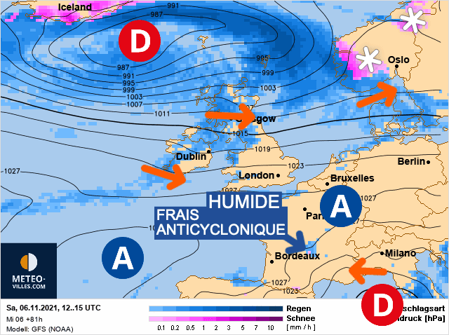 Carte de prévisions d'europe du Samedi 6 novembre 2021