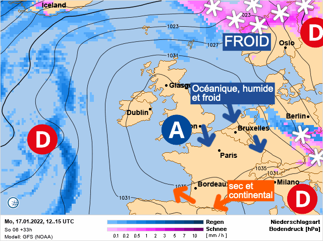 Carte de prévisions d'europe du Lundi 17 janvier 2022