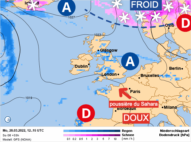 Carte de prévisions d'europe du Lundi 28 mars 2022