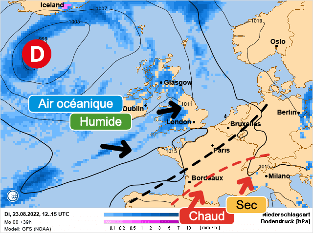 Carte de prévisions d'europe du Mardi 23 août 2022