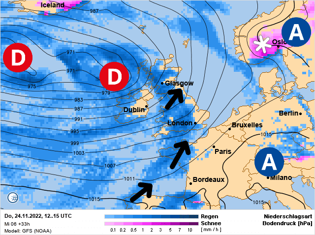 Carte de prévisions d'europe du Jeudi 24 novembre 2022