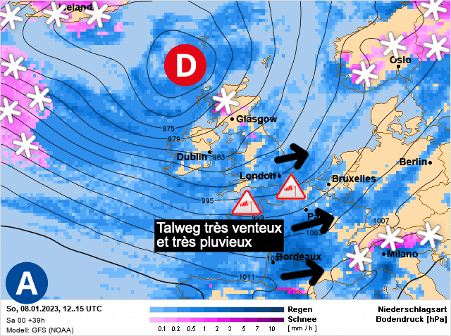 Carte de prévisions d'europe du Dimanche 8 janvier 2023