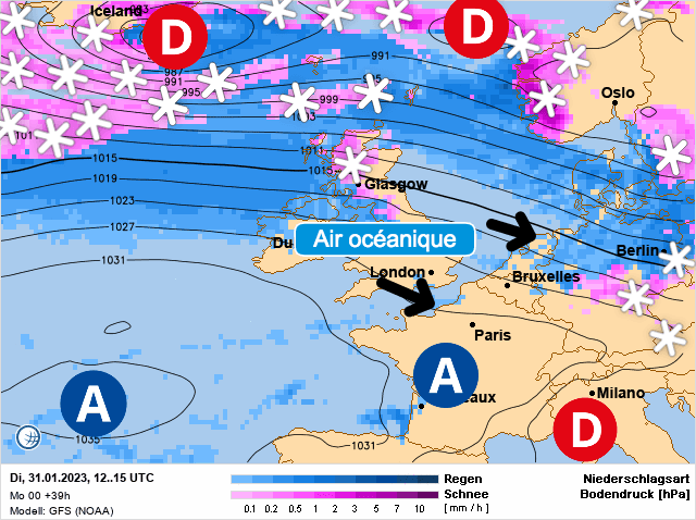 Carte de prévisions d'europe du Mardi 31 janvier 2023