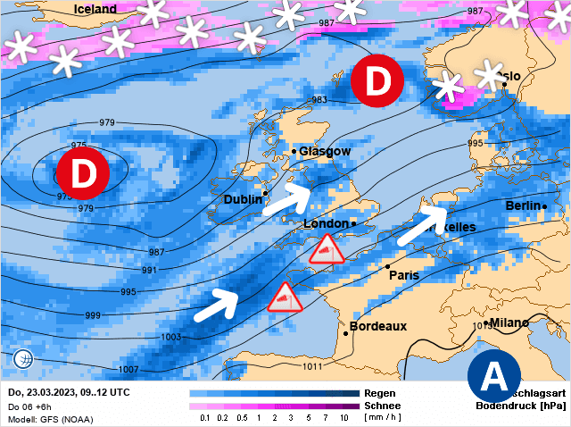 Carte de prévisions d'europe du Jeudi 23 mars 2023