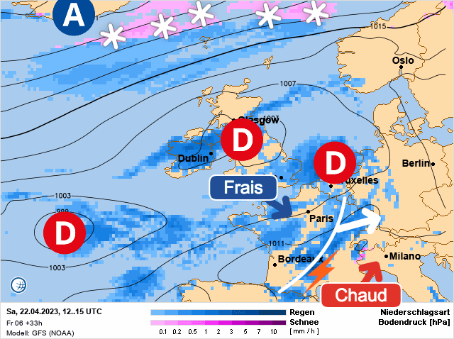 Carte de prévisions d'europe du Samedi 22 avril 2023