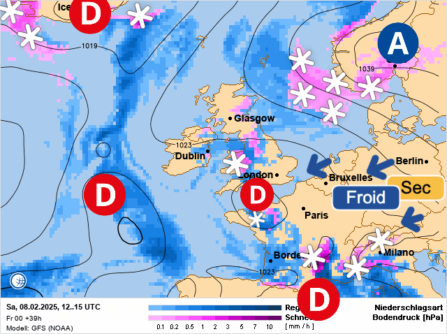 Carte de prévisions d'europe du Samedi 8 février 2025