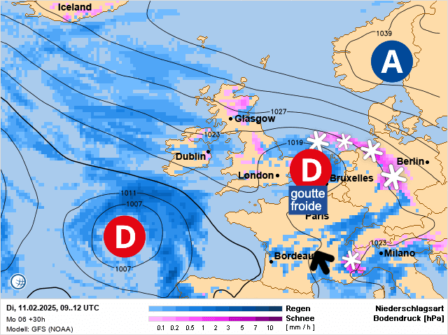 Carte de prévisions d'europe du Mardi 11 février 2025