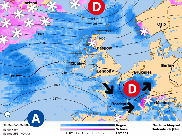 Carte de prévisions d'europe du Mardi 25 février 2025