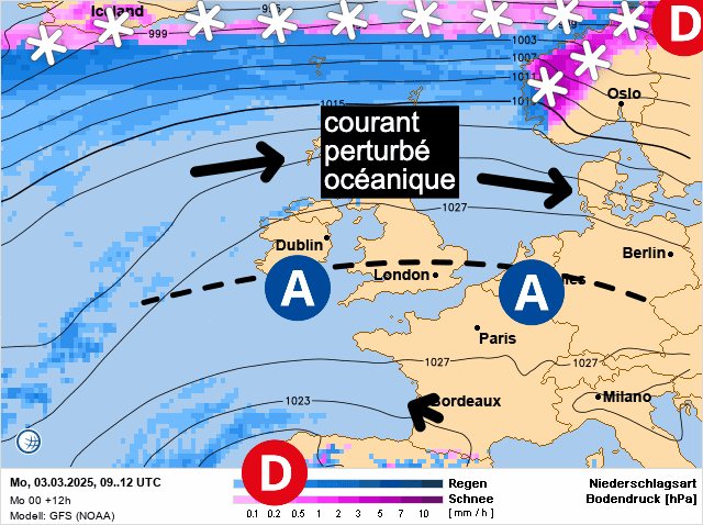 Carte de prévisions d'europe du Lundi 3 mars 2025