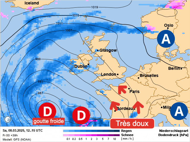Carte de prévisions d'europe du Samedi 8 mars 2025