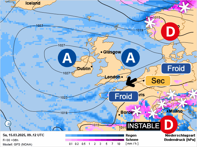 Carte de prévisions d'europe du Samedi 15 mars 2025