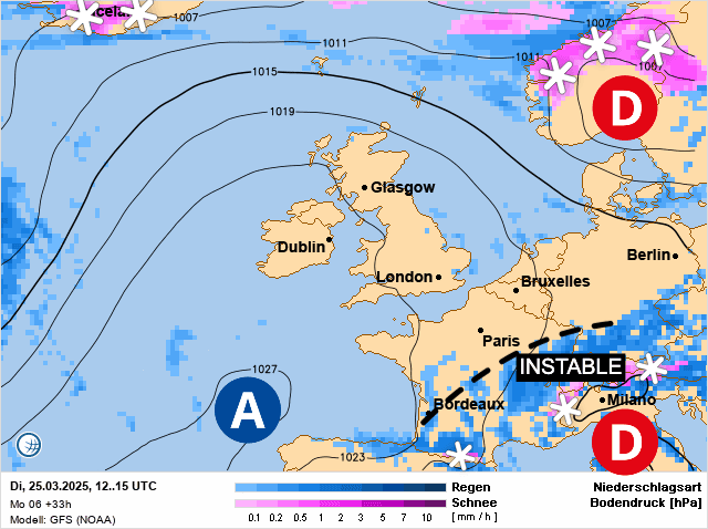 Carte de prévisions d'europe du Mardi 25 mars 2025