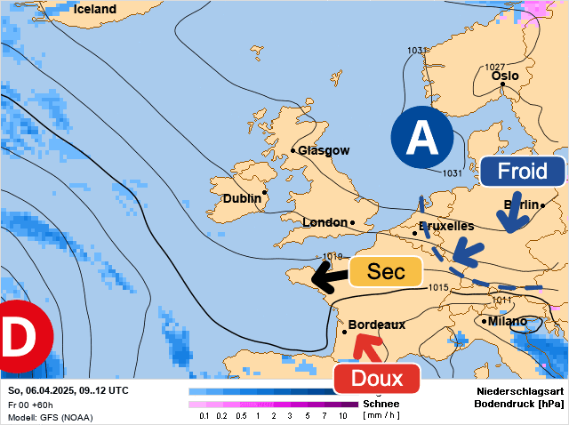 Carte de prévisions d'europe du Dimanche 6 avril 2025
