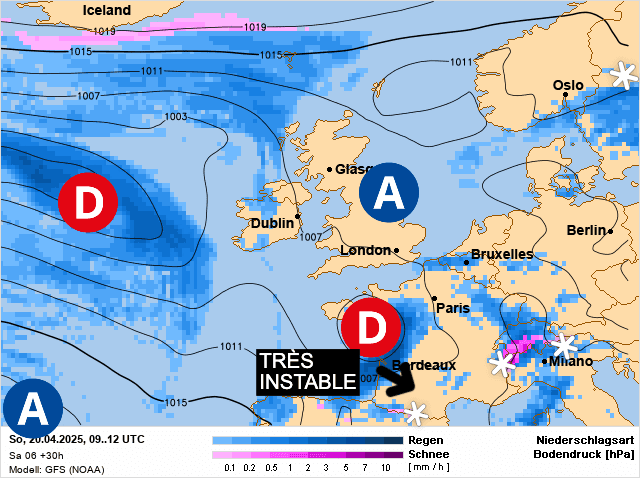 Carte de prévisions d'europe du Dimanche 20 avril 2025