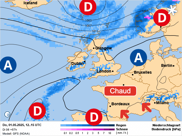 Carte de prévisions d'europe du Jeudi 1 mai 2025