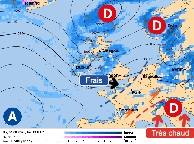 Carte de prévisions d'europe du Dimanche 1 juin 2025