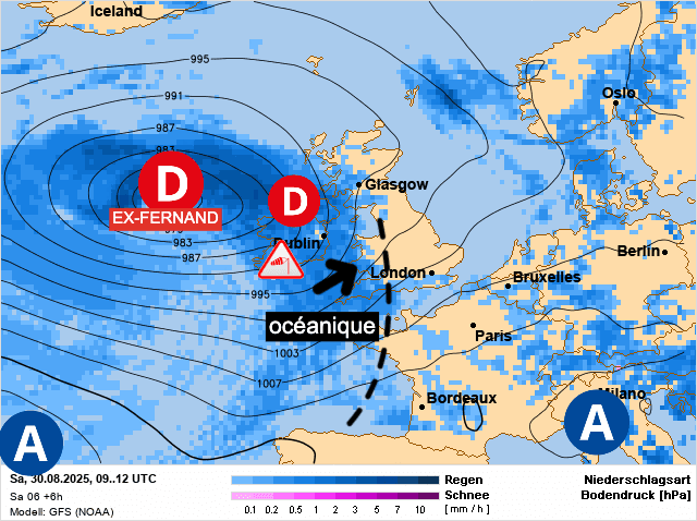 Carte de prévisions d'europe du Samedi 30 août 2025