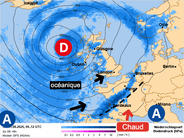Carte de prévisions d'europe du Dimanche 31 août 2025