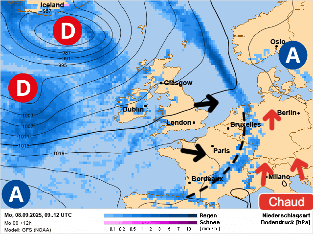 Carte de prévisions d'europe du Lundi 8 septembre 2025