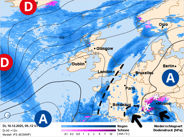 Carte de prévisions d'europe du Mardi 16 décembre 2025