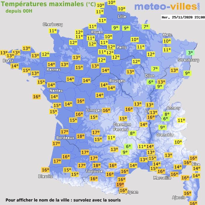 Températures maximales (°C) depuis 00h