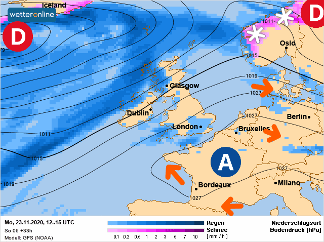 Carte de prévisions d'europe du Lundi 23 novembre 2020