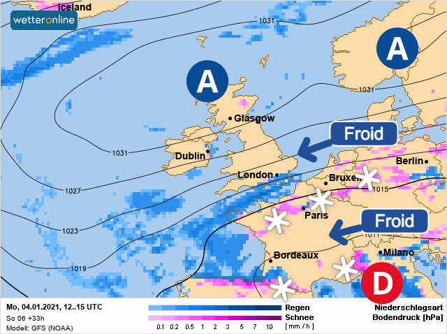 Carte de prévisions d'europe du Lundi 4 janvier 2021