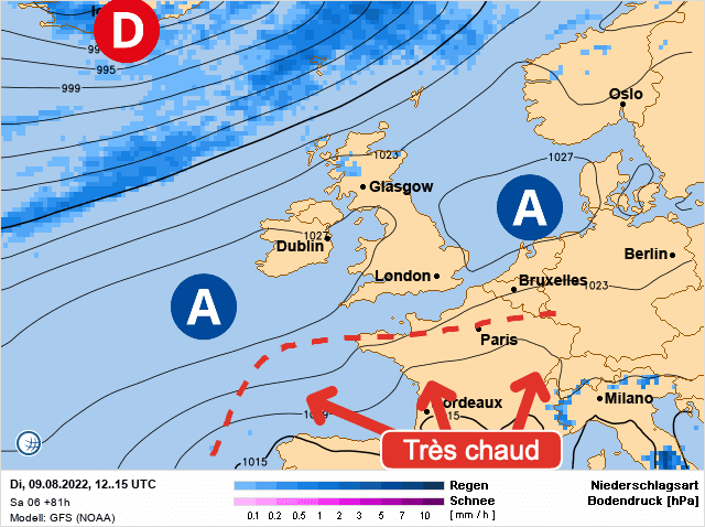 Carte de prévisions d'europe du Mardi 9 août 2022