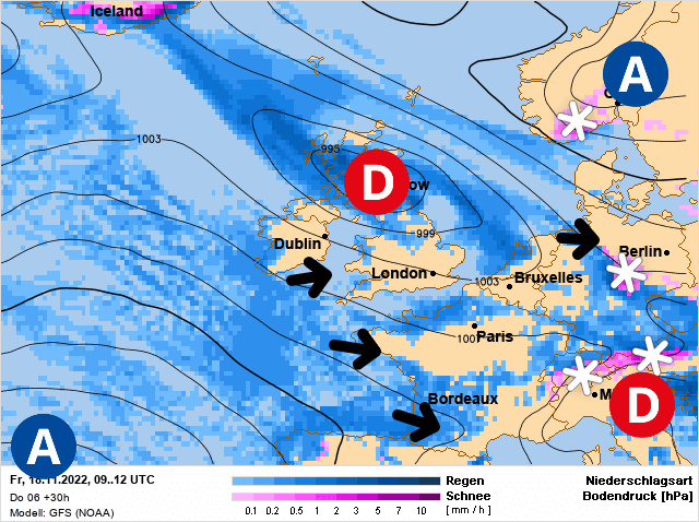 Carte de prévisions d'europe du Vendredi 18 novembre 2022