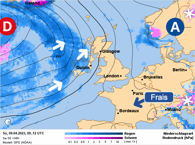Carte de prévisions d'europe du Dimanche 9 avril 2023