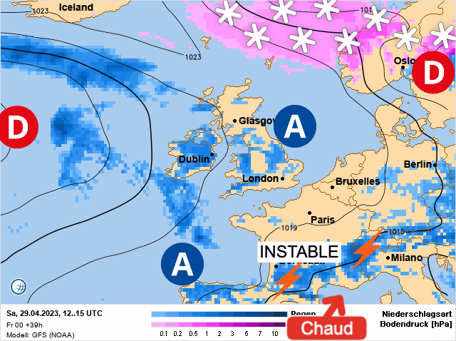 Carte de prévisions d'europe du Samedi 29 avril 2023