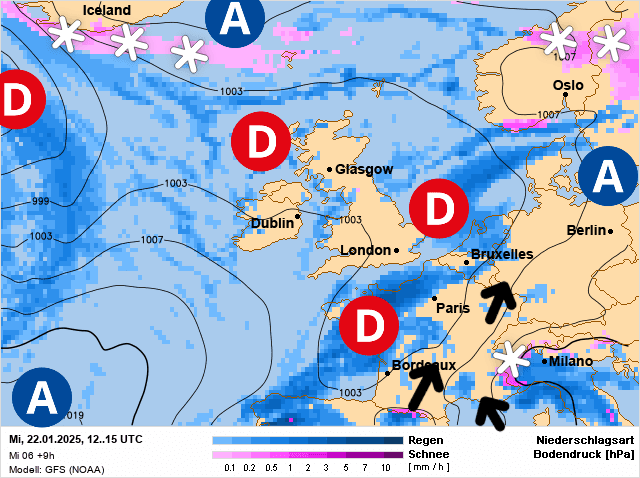 Carte de prévisions d'europe du Mercredi 22 janvier 2025