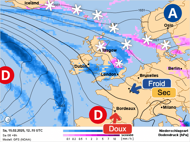 Carte de prévisions d'europe du Samedi 15 février 2025