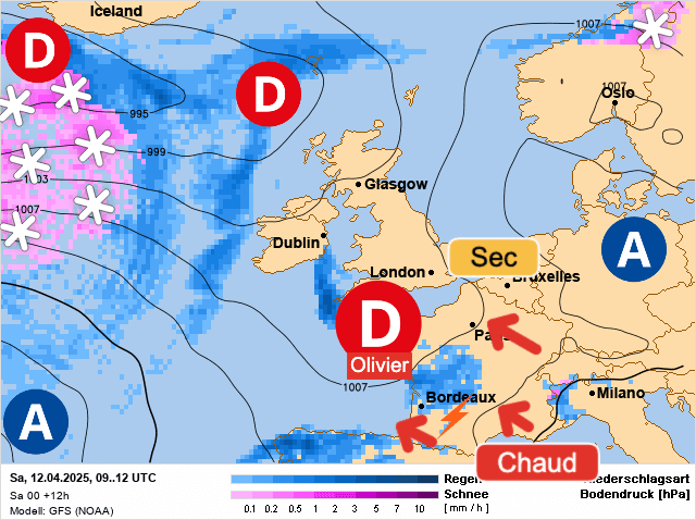 Carte de prévisions d'europe du Samedi 12 avril 2025