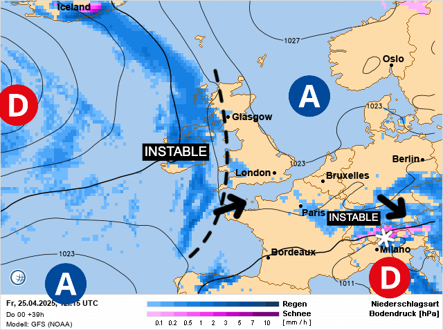Carte de prévisions d'europe du Vendredi 25 avril 2025
