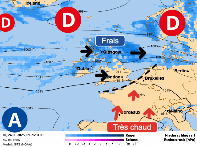 Carte de prévisions d'europe du Mardi 24 juin 2025