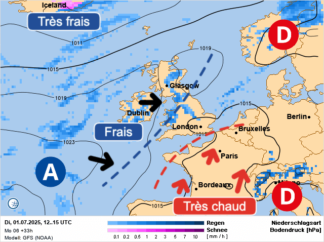 Carte de prévisions d'europe du Mardi 1 juillet 2025
