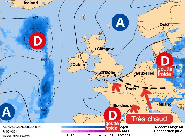Carte de prévisions d'europe du Samedi 12 juillet 2025