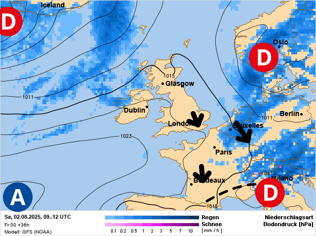 Carte de prévisions d'europe du Samedi 2 août 2025