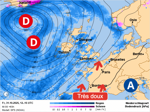 Carte de prévisions d'europe du Vendredi 31 octobre 2025