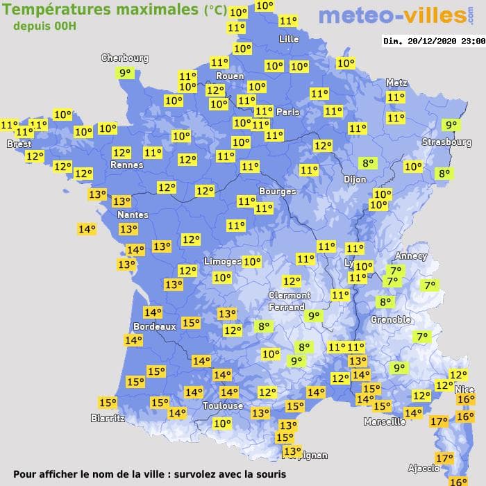 Températures maximales (°C) depuis 00h